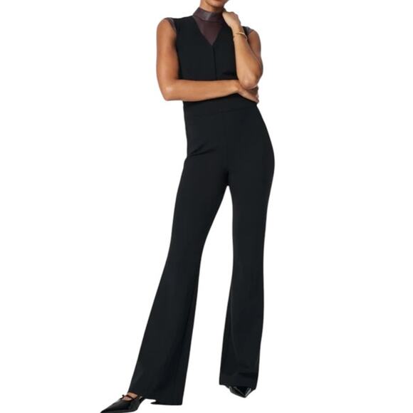 NWT Spanx The Perfect Jumpsuit Black Sleeveless Shaping Tech Flare Size Medium - Picture 2 of 12